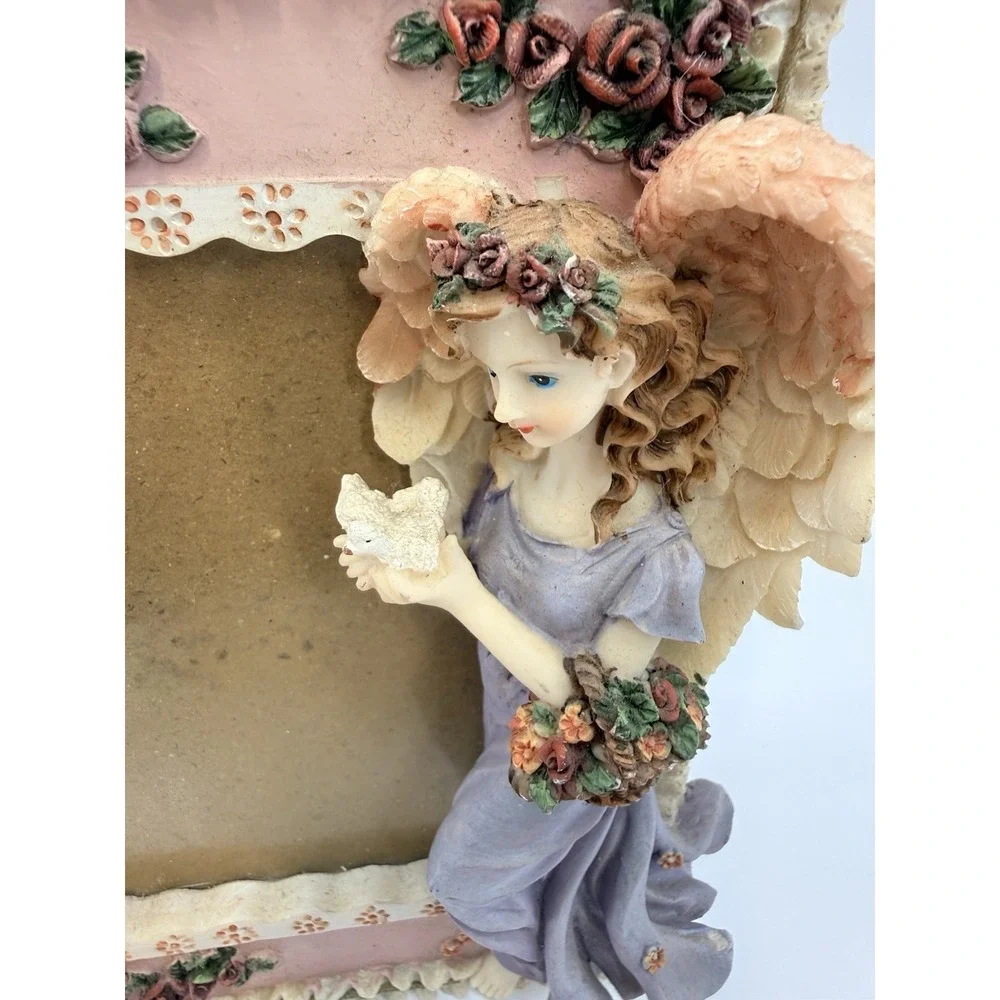 Angel-Themed Resin Picture Frame With Rose & Dove Details